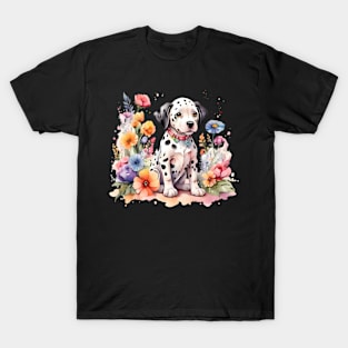 A baby dalmatian decorated with beautiful watercolor flowers T-Shirt